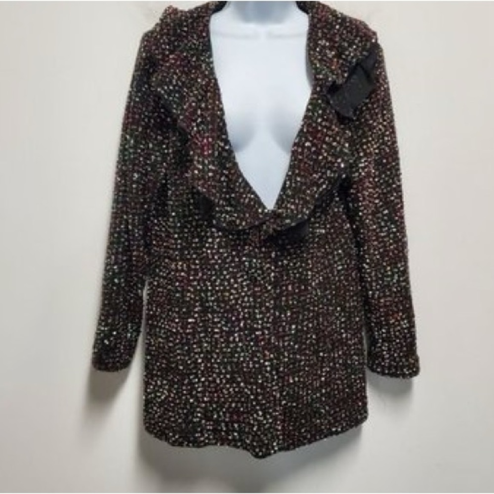 Mishca Size Black Colorful Womens large 
Ruffle Collar Knit Cardigan